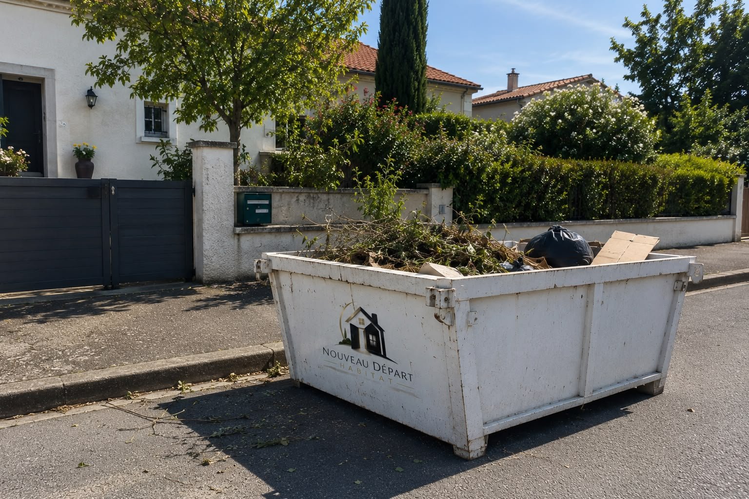 Benne de débarras dans une rue de l'Hérault